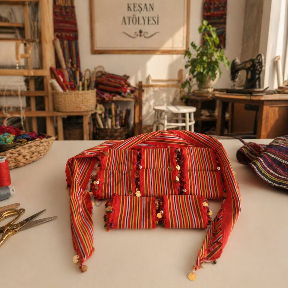 Kırmızı Çizgili Keşan Bandana Seti (9 Adet)