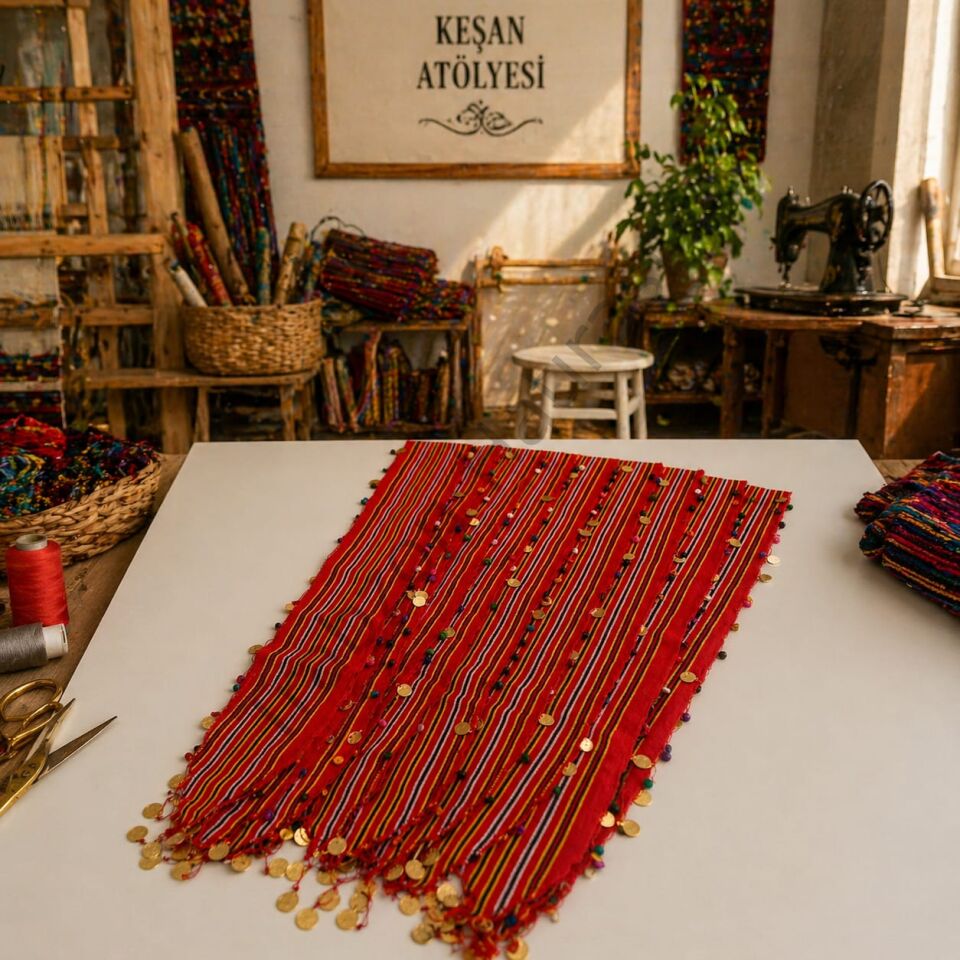 Kırmızı Çizgili Keşan Bandana Seti (9 Adet)