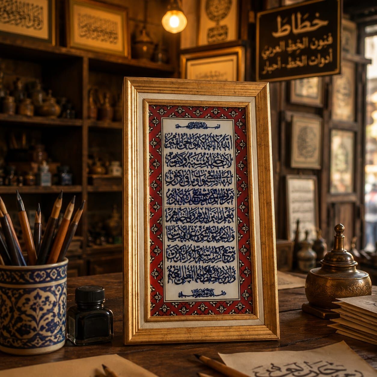 El Emeği Çini Ahşap Çerçeveli Bakara Süresi Tablo