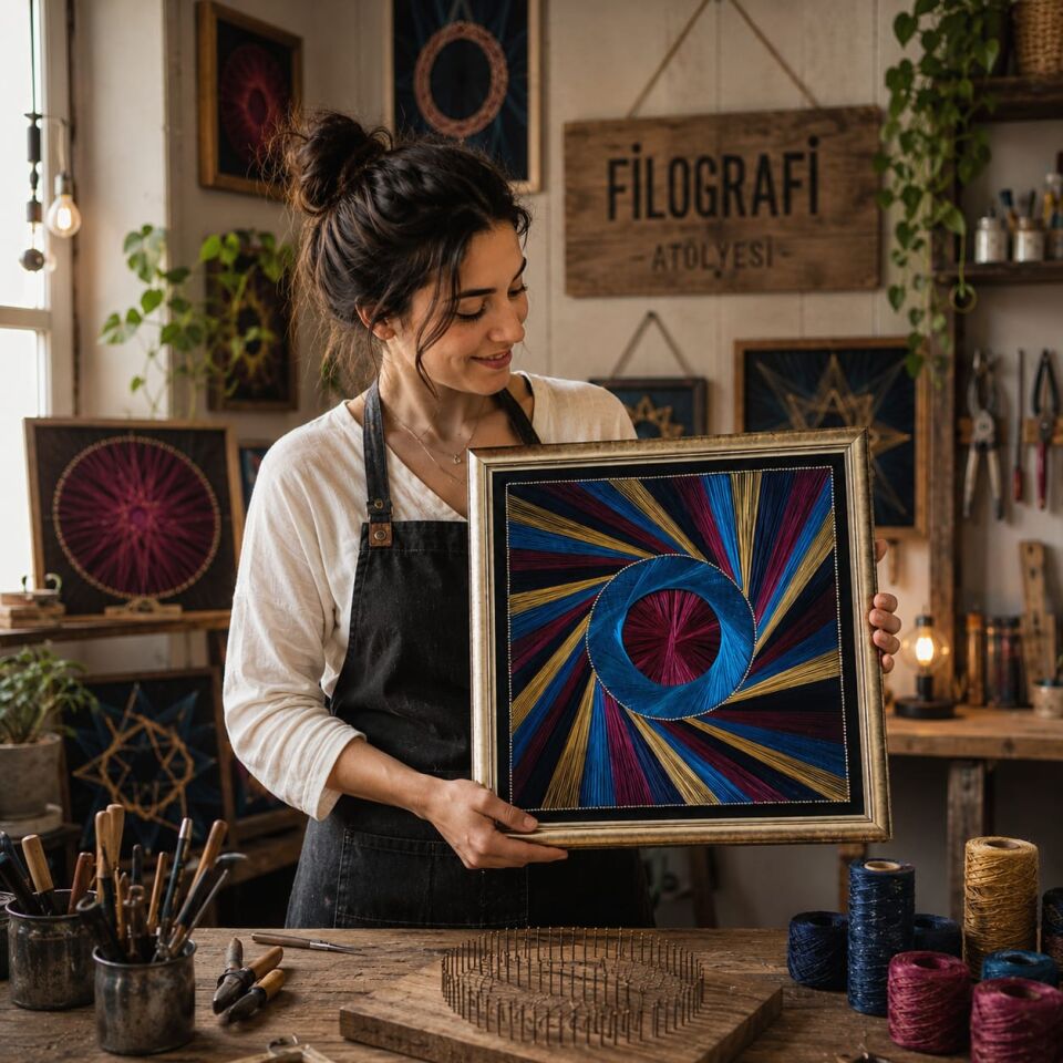 Modern Desenli Ahşap Çerçeveli El Emeği Filografi Tablo