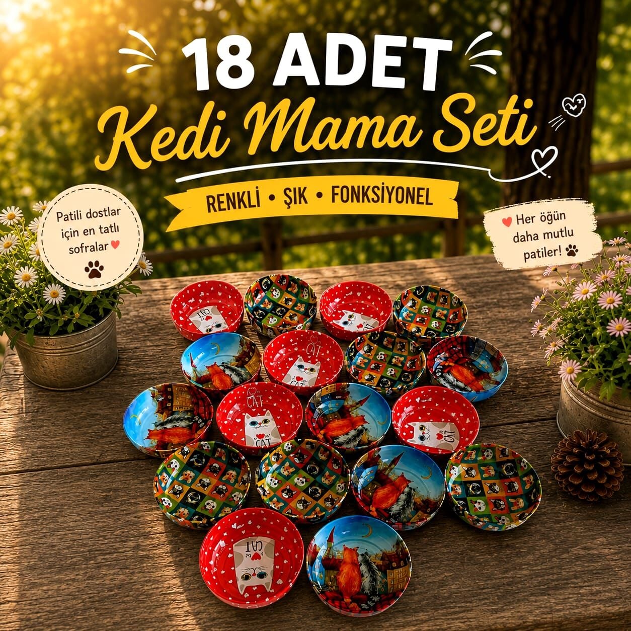 Kedi Mama ve Su Kabı Seti(18 Adet)