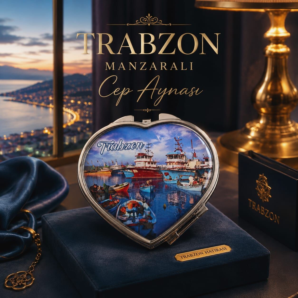 Trabzon Deniz Manzaralı Metal Kalpli Cep Aynası