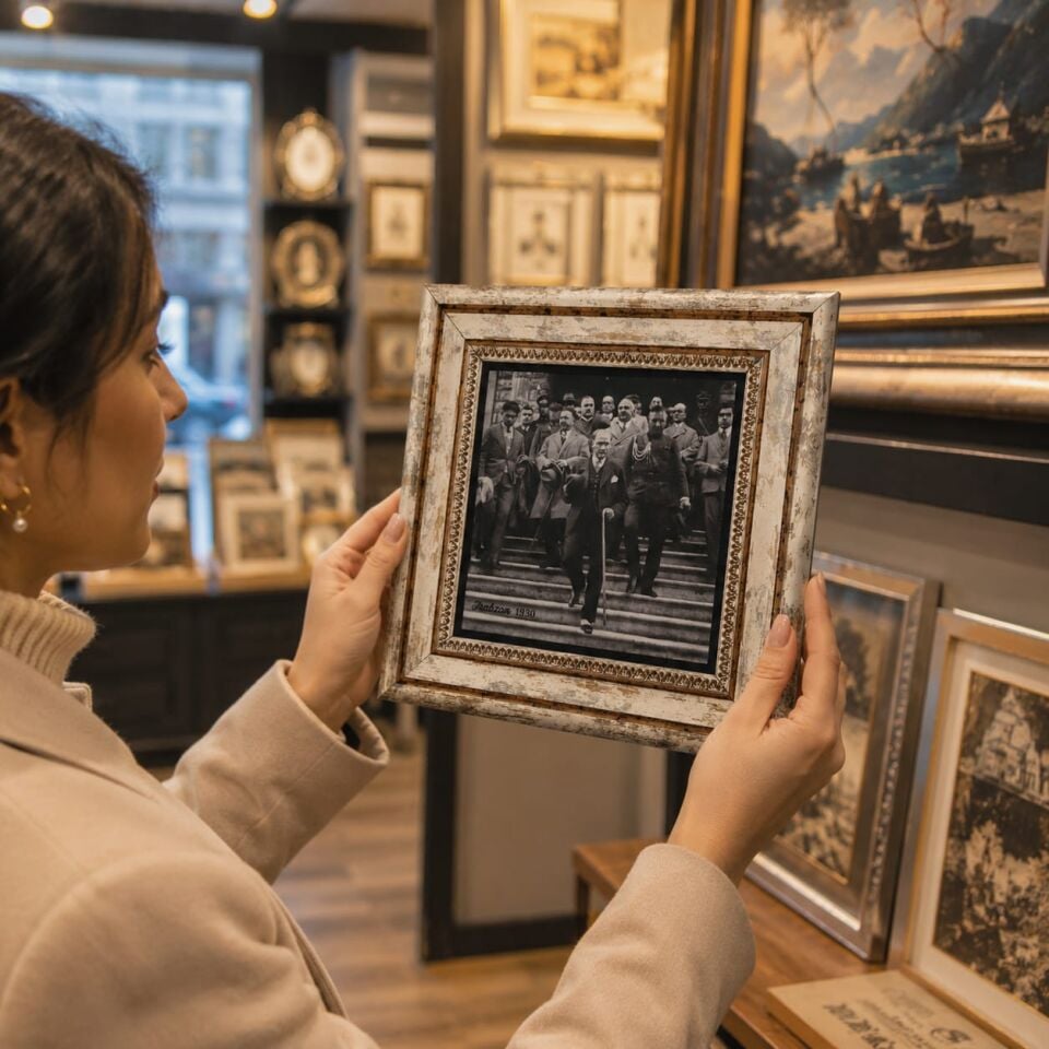 Atatürk'ün 1930 Tarihli Trabzon Ziyareti Temalı Ahşap Çerçeveli Doğaltaş Tablo