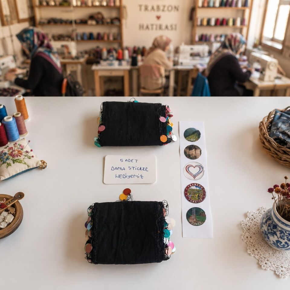 Siyah Bandana | Renkli Pul Detaylı – 5 Sticker Hediyeli