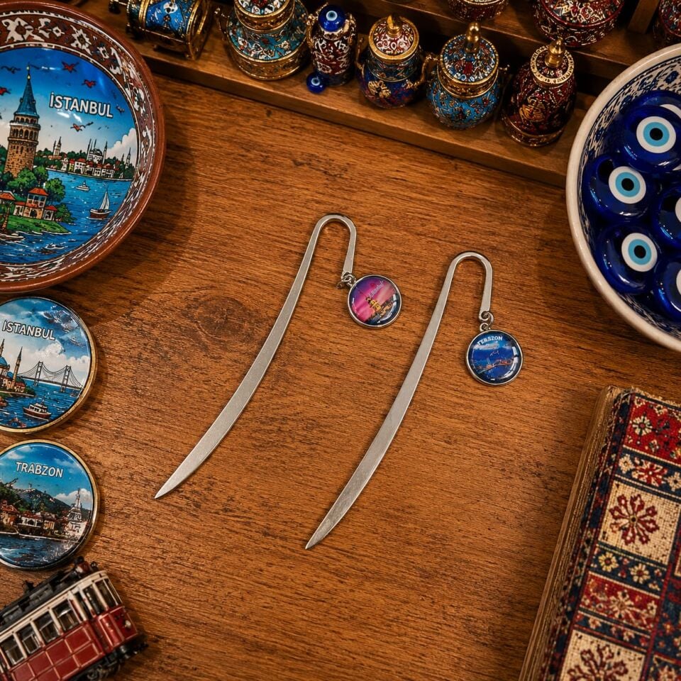 2'li Metal Kitap Ayracı Seti | Trabzon Uzungöl ve İstanbul Kız Kulesi Desenli | 
