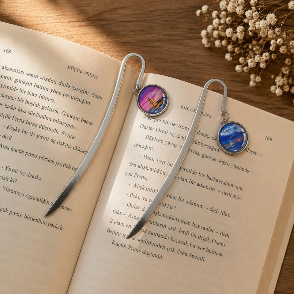 2'li Metal Kitap Ayracı Seti | Trabzon Uzungöl ve İstanbul Kız Kulesi Desenli | 