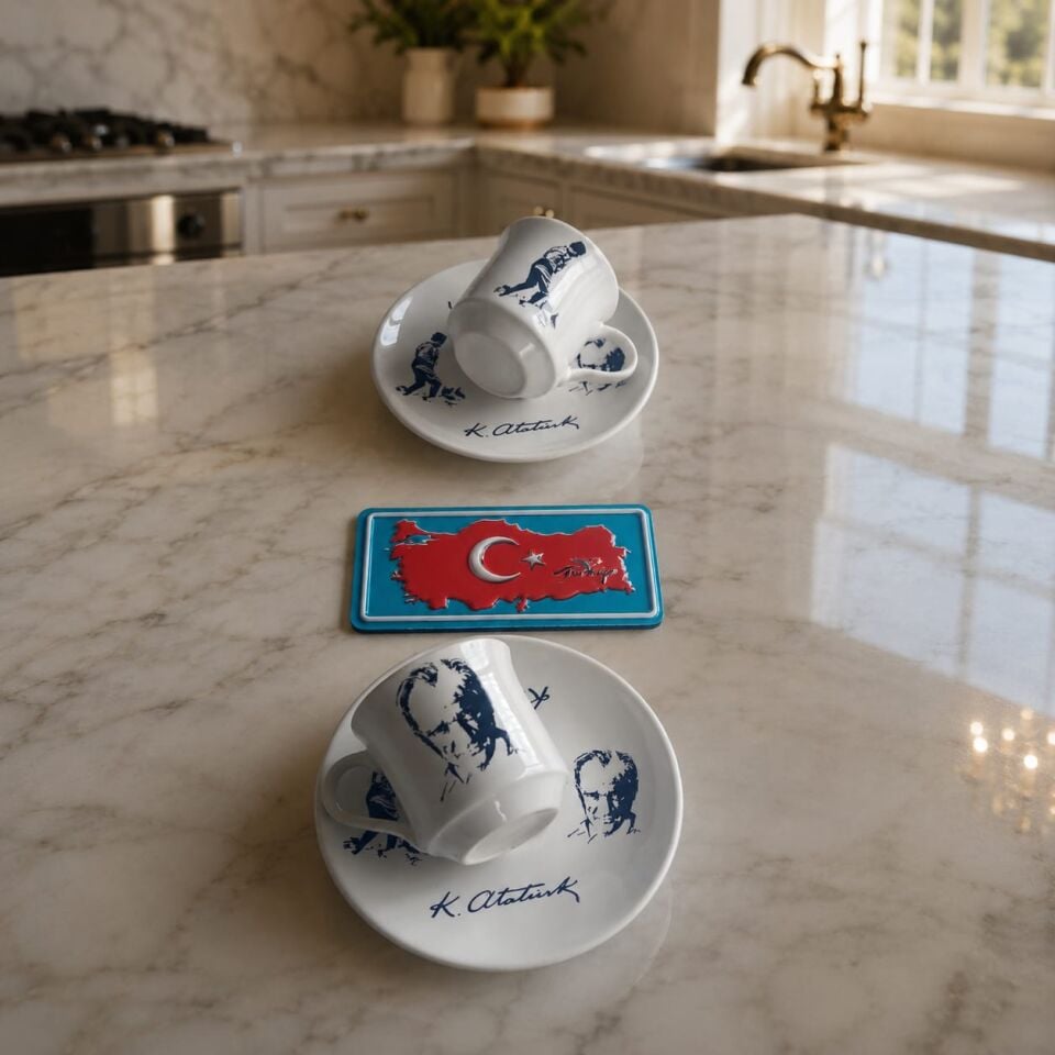 Atatürk Temalı 2 li Porselen Fincan Seti.