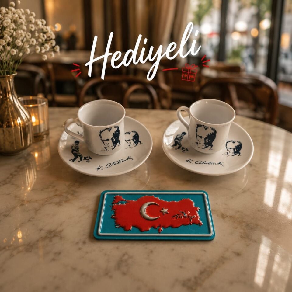 Atatürk Temalı 2 li Porselen Fincan Seti.