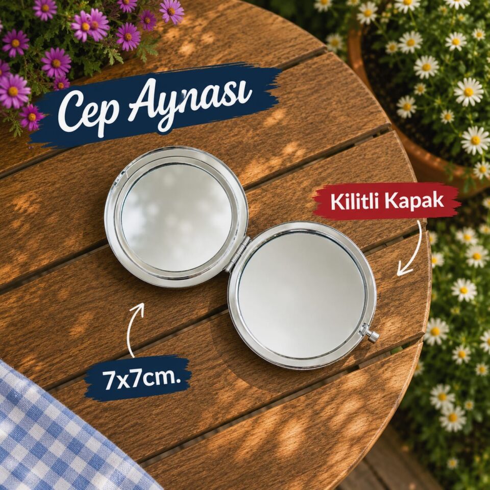 Çoklu Nazar Boncuğu Temalı Metal Yuvarlak Cep Aynası – Trabzon Hatırası Hediyelik