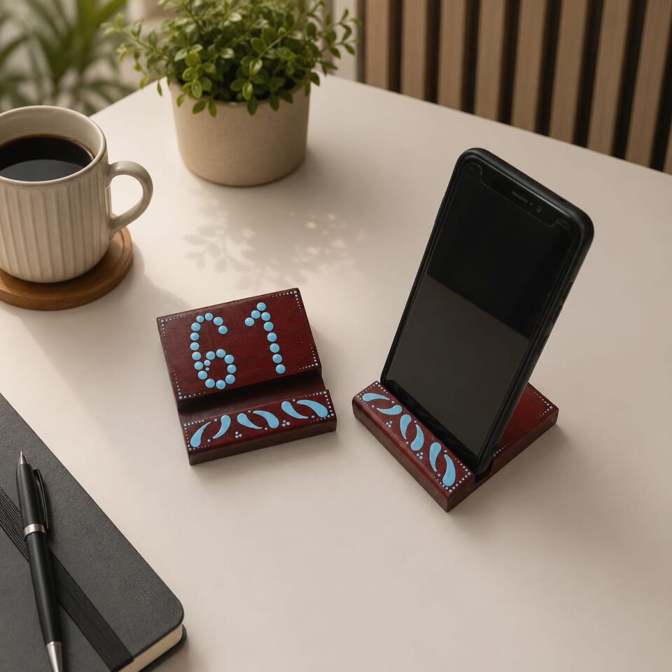Ahşap El Emeği 61 Telefon Standı – Masaüstü Dekoratif Telefon Tutucu, Trabzon Hatırası Hediyelik