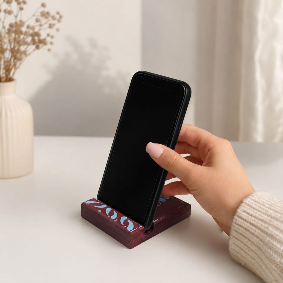 Ahşap El Emeği 61 Telefon Standı – Masaüstü Dekoratif Telefon Tutucu, Trabzon Hatırası Hediyelik