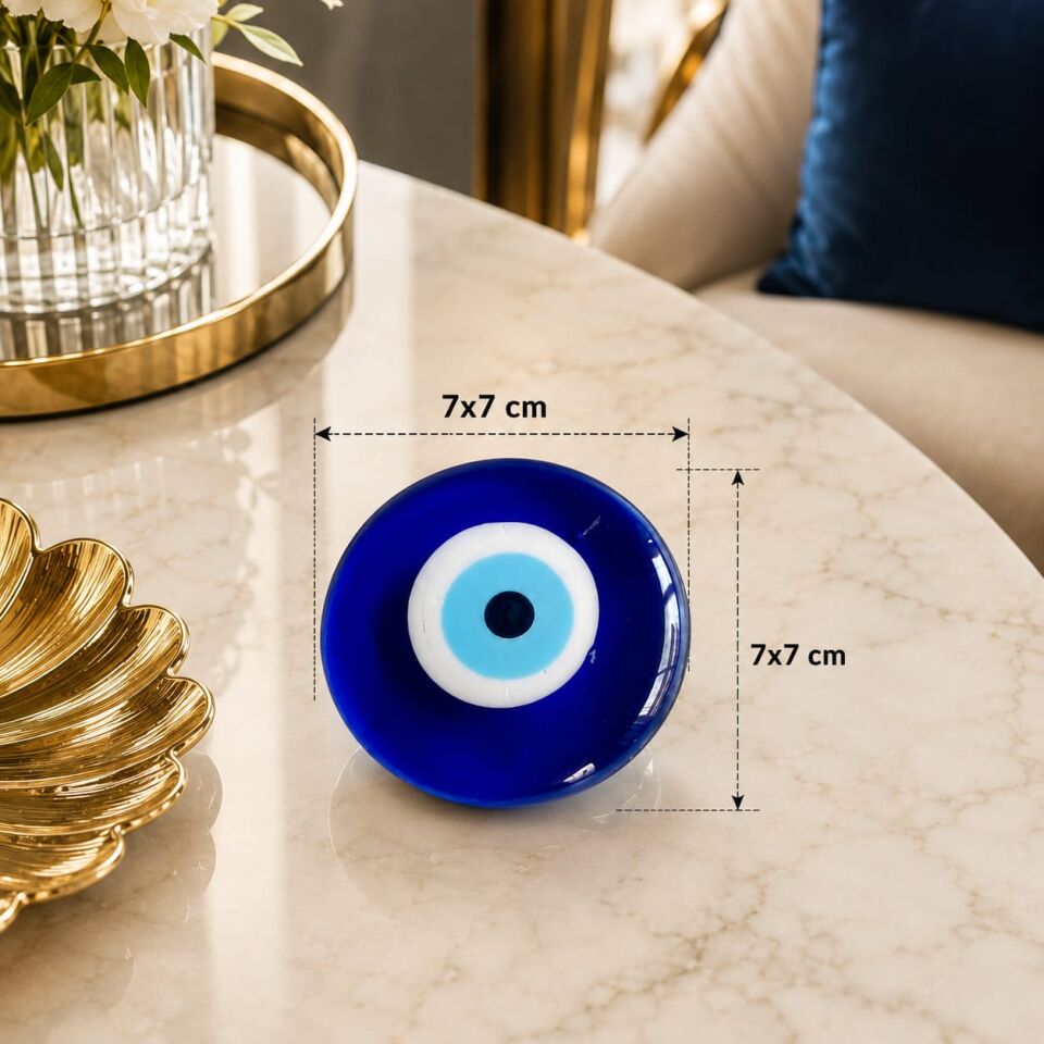 Nazar Boncuklu Temalı Metal Yuvarlak Cep Aynası 7cm.Büyüklüğünde Cam Nazar Boncuğu Hediyeli.