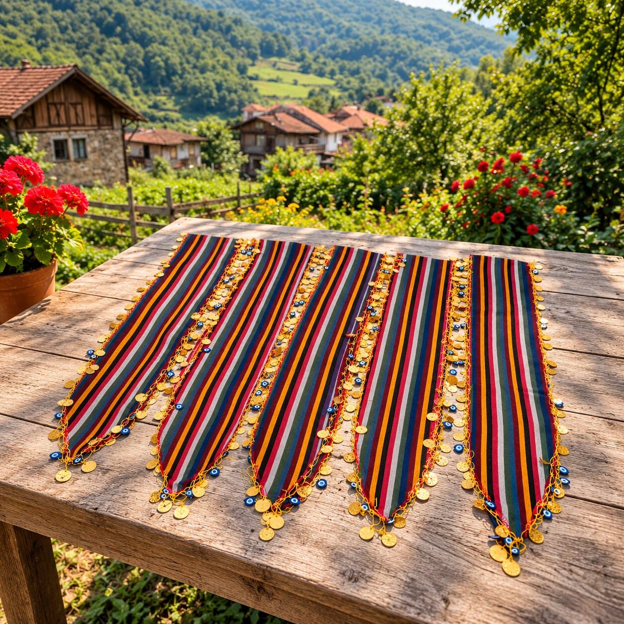 Trabzon Hatırası 5’li Çok Renkli Liralı Nazar Boncuklu Bandana Seti