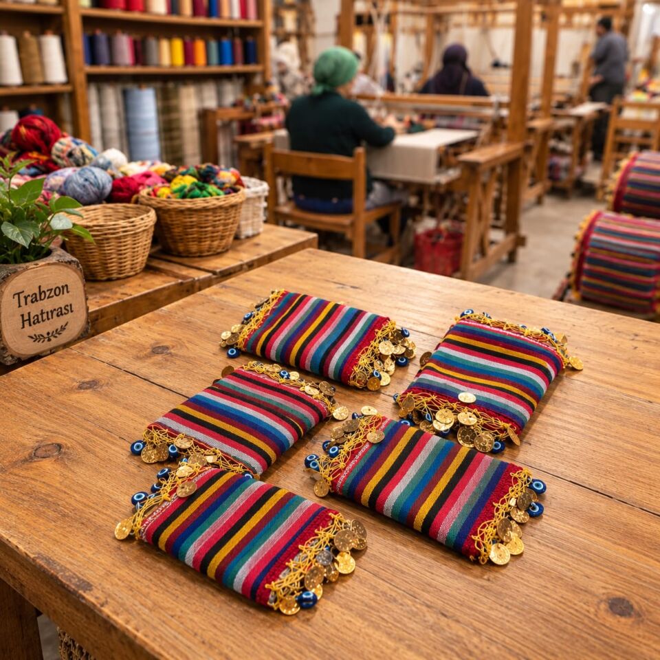 Trabzon Hatırası 5’li Çok Renkli Liralı Nazar Boncuklu Bandana Seti